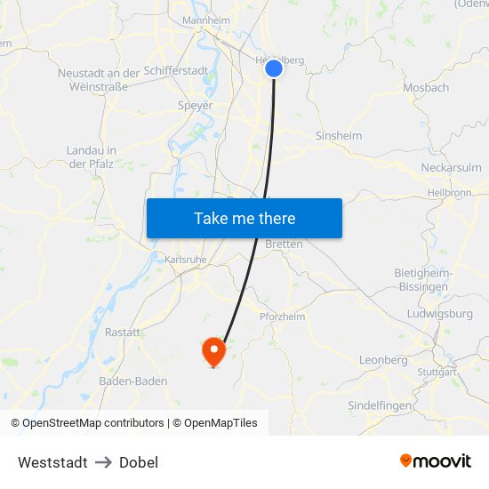 Weststadt to Dobel map