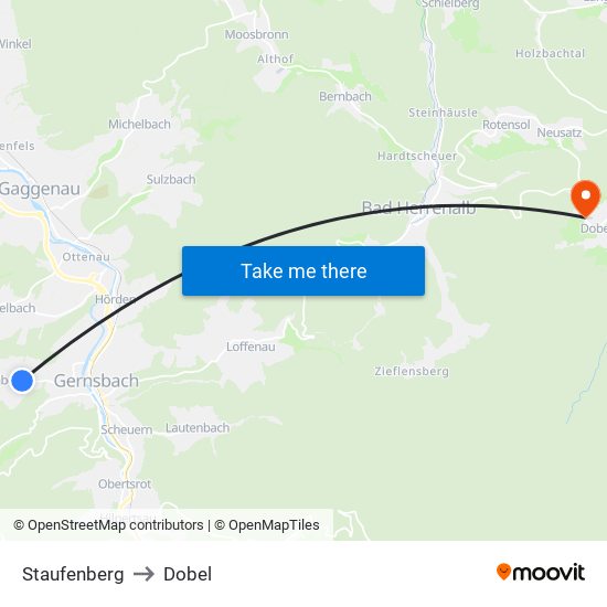 Staufenberg to Dobel map