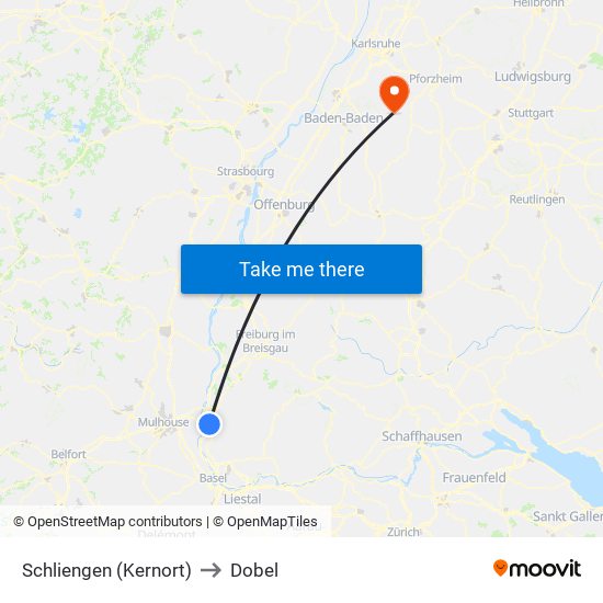 Schliengen (Kernort) to Dobel map