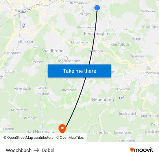 Wöschbach to Dobel map
