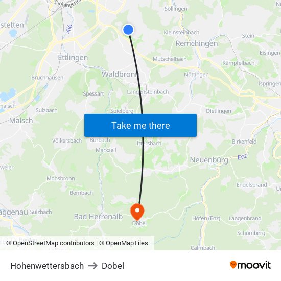 Hohenwettersbach to Dobel map