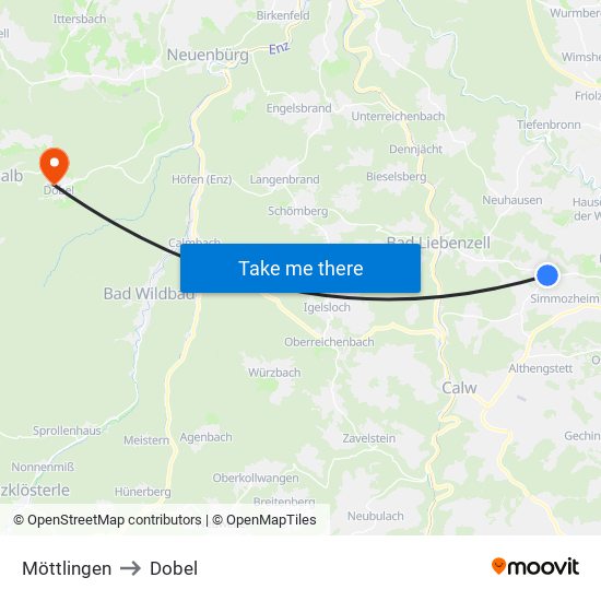 Möttlingen to Dobel map