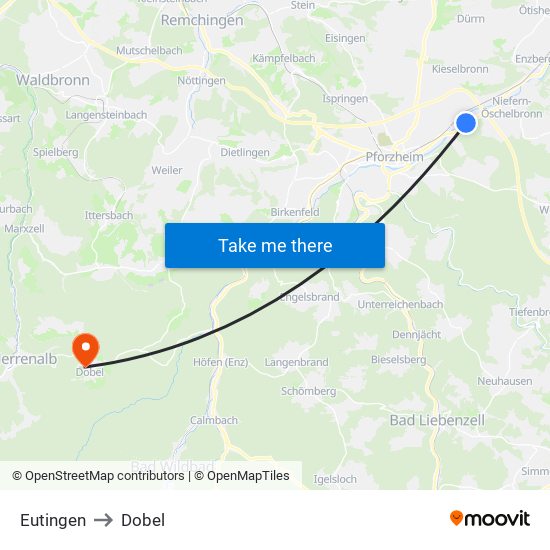 Eutingen to Dobel map