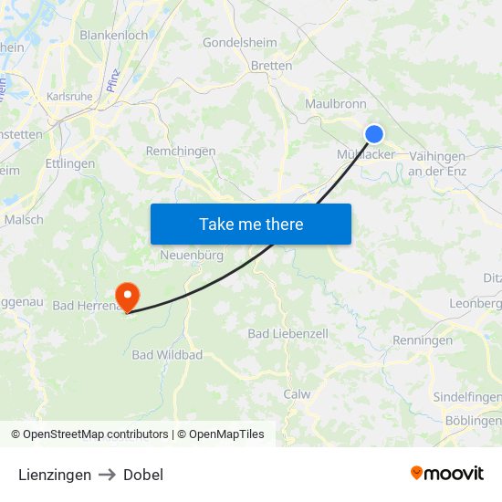 Lienzingen to Dobel map