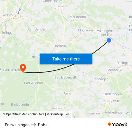 Enzweihingen to Dobel map