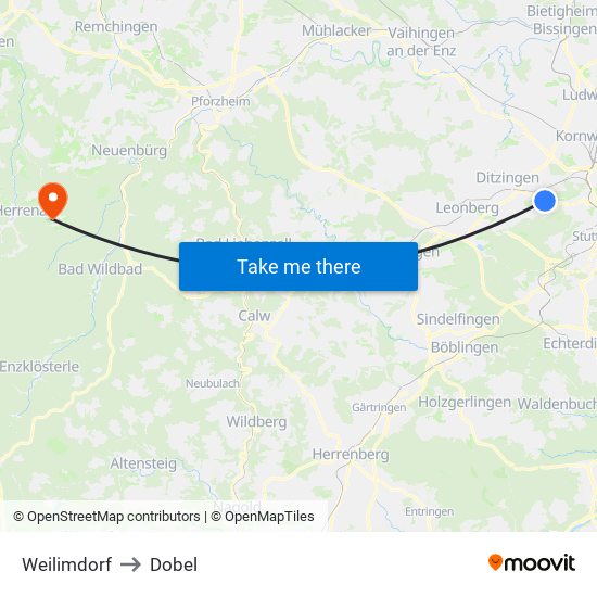 Weilimdorf to Dobel map