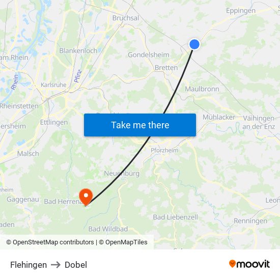 Flehingen to Dobel map