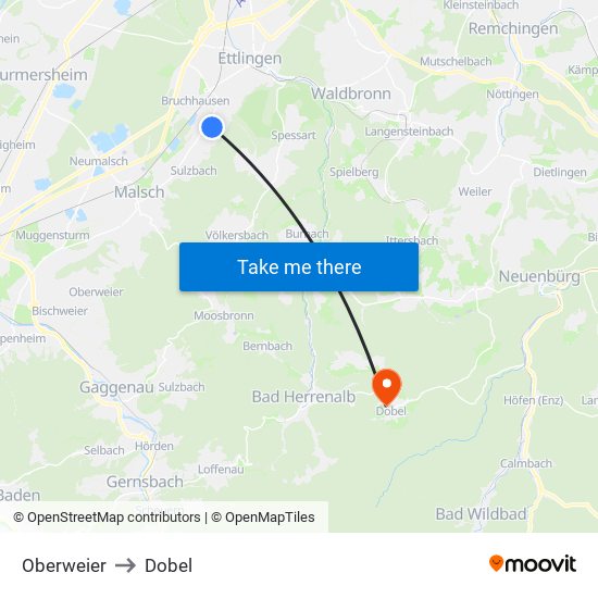 Oberweier to Dobel map