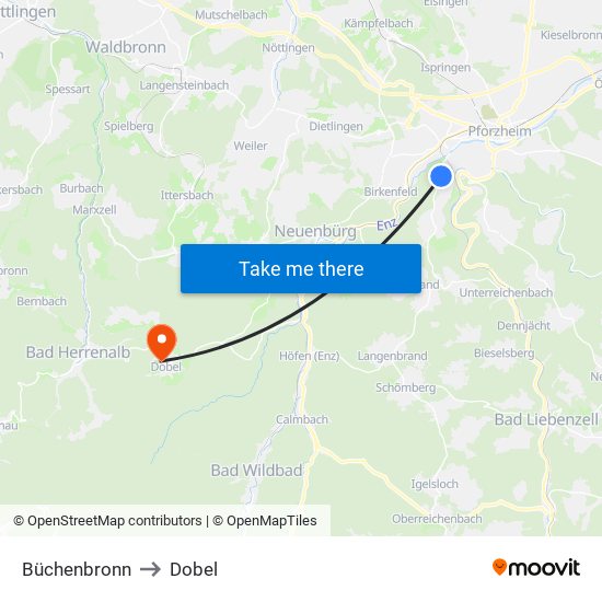 Büchenbronn to Dobel map