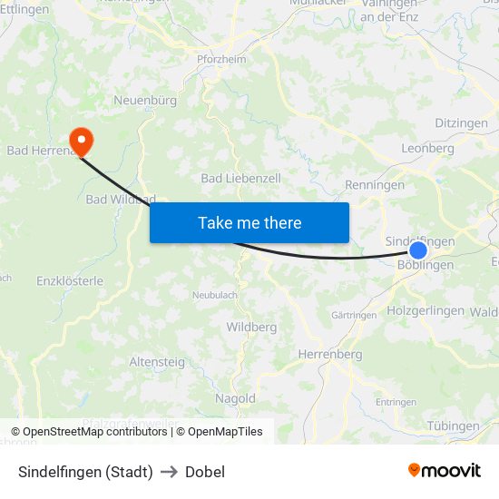 Sindelfingen (Stadt) to Dobel map