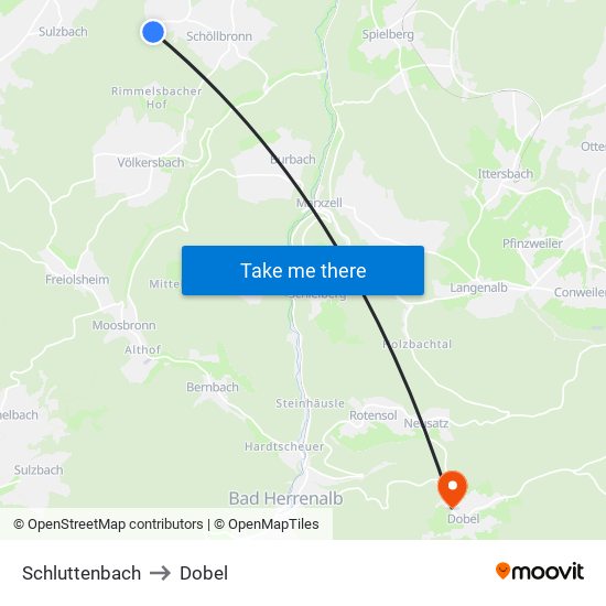Schluttenbach to Dobel map