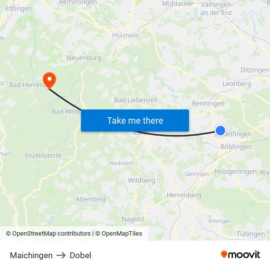 Maichingen to Dobel map