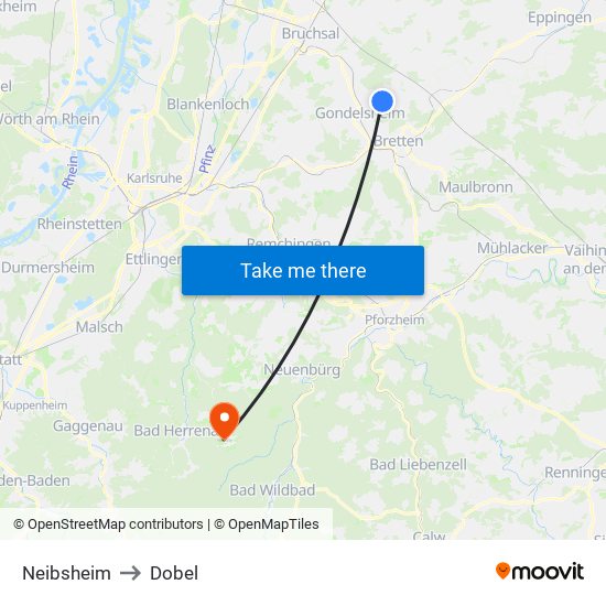 Neibsheim to Dobel map
