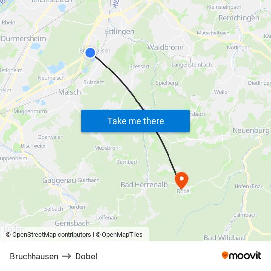 Bruchhausen to Dobel map