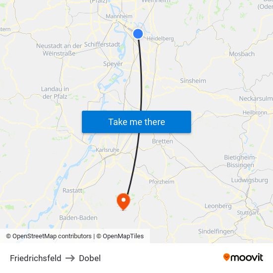 Friedrichsfeld to Dobel map