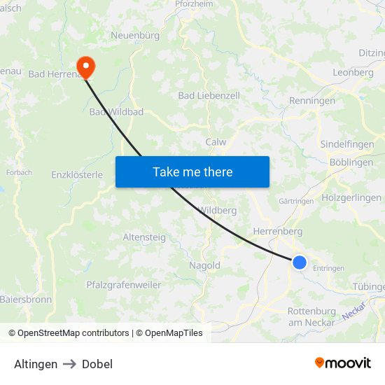 Altingen to Dobel map