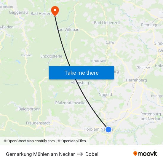 Gemarkung Mühlen am Neckar to Dobel map