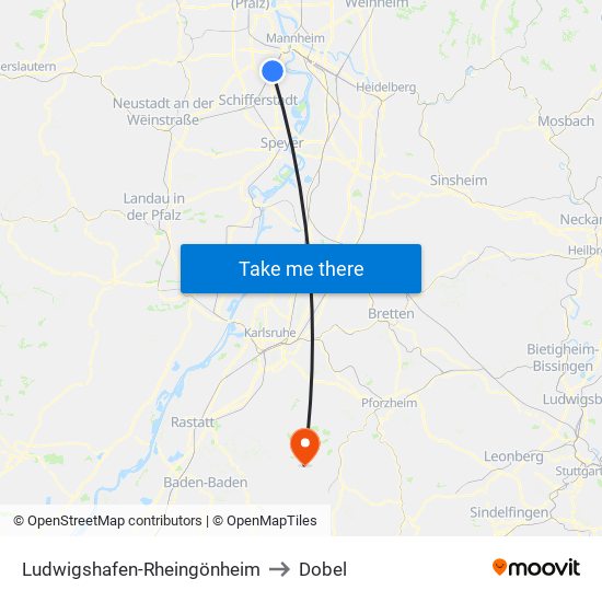 Ludwigshafen-Rheingönheim to Dobel map