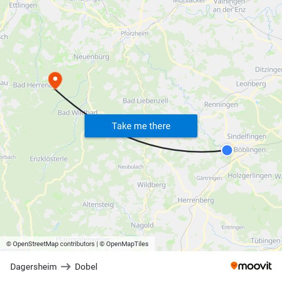 Dagersheim to Dobel map