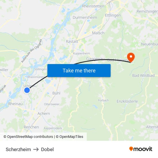 Scherzheim to Dobel map