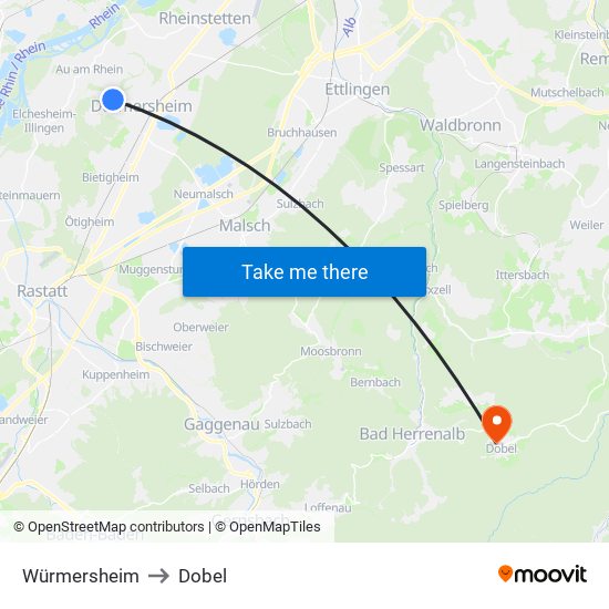 Würmersheim to Dobel map