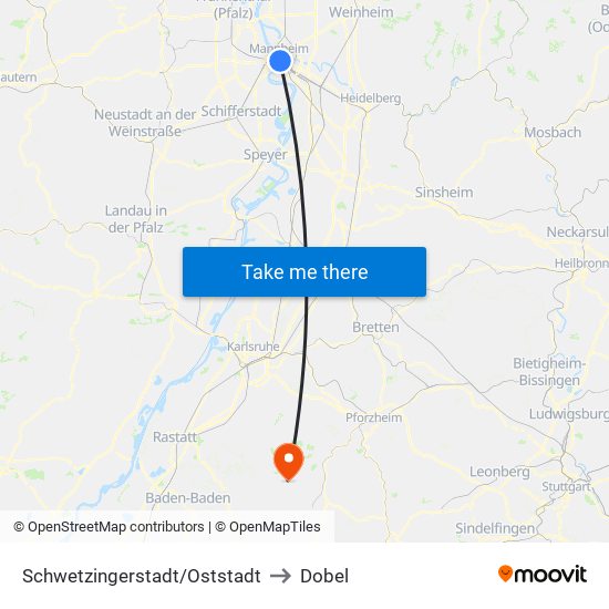 Schwetzingerstadt/Oststadt to Dobel map