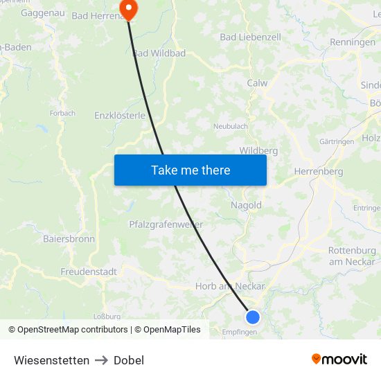 Wiesenstetten to Dobel map