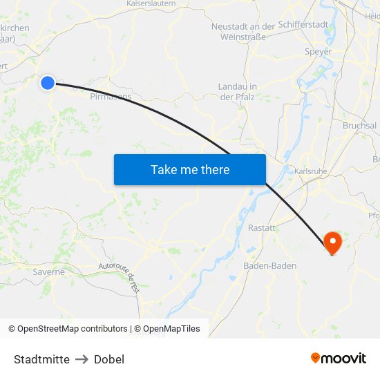 Stadtmitte to Dobel map