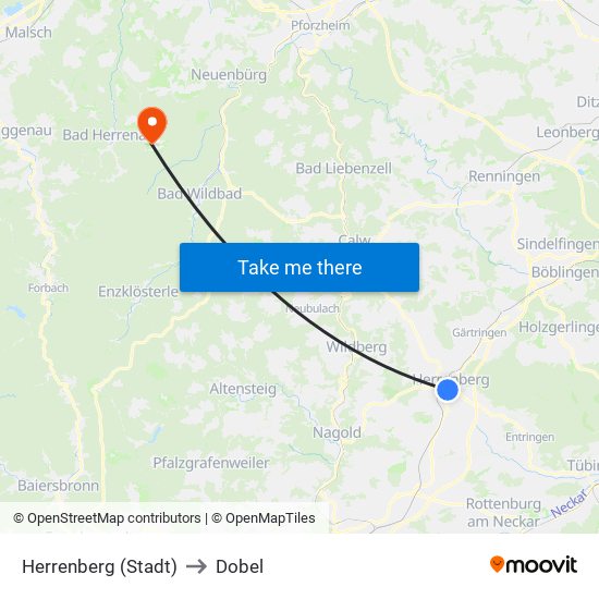 Herrenberg (Stadt) to Dobel map