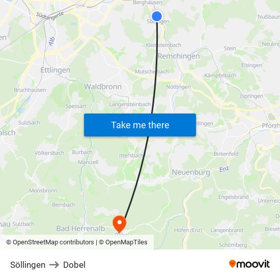 Söllingen to Dobel map