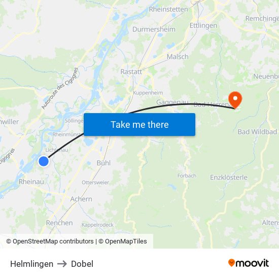 Helmlingen to Dobel map