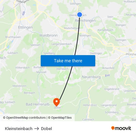 Kleinsteinbach to Dobel map
