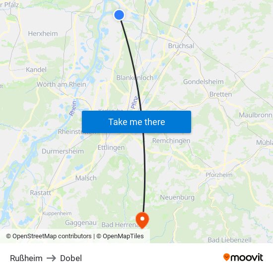 Rußheim to Dobel map