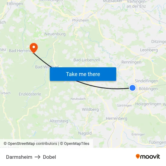 Darmsheim to Dobel map