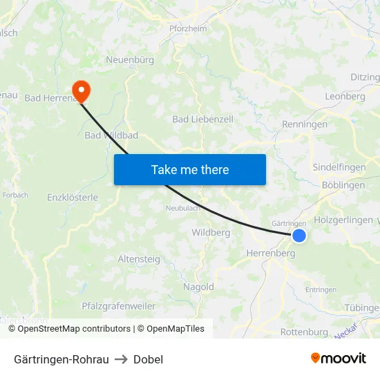 Gärtringen-Rohrau to Dobel map