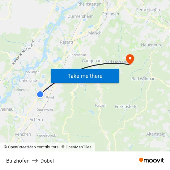Balzhofen to Dobel map