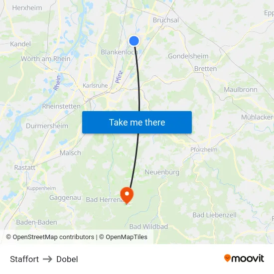 Staffort to Dobel map