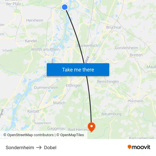 Sondernheim to Dobel map