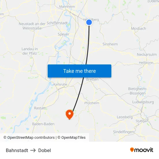 Bahnstadt to Dobel map