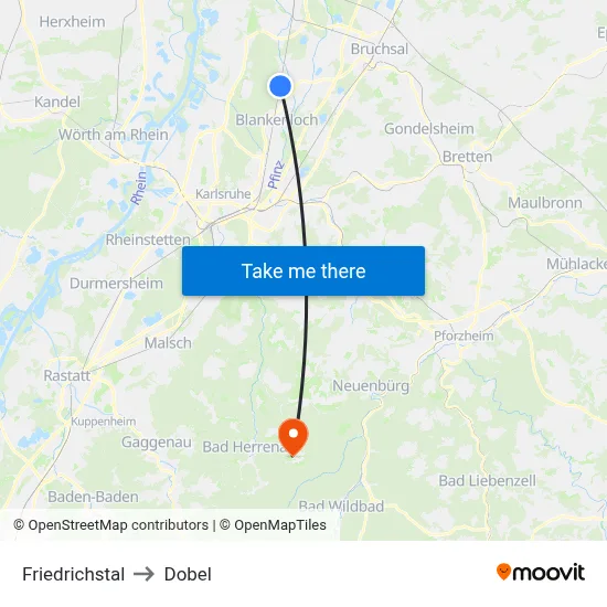 Friedrichstal to Dobel map