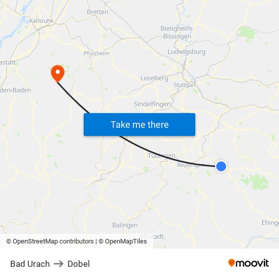 Bad Urach to Dobel map