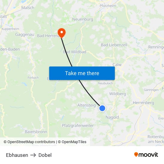 Ebhausen to Dobel map