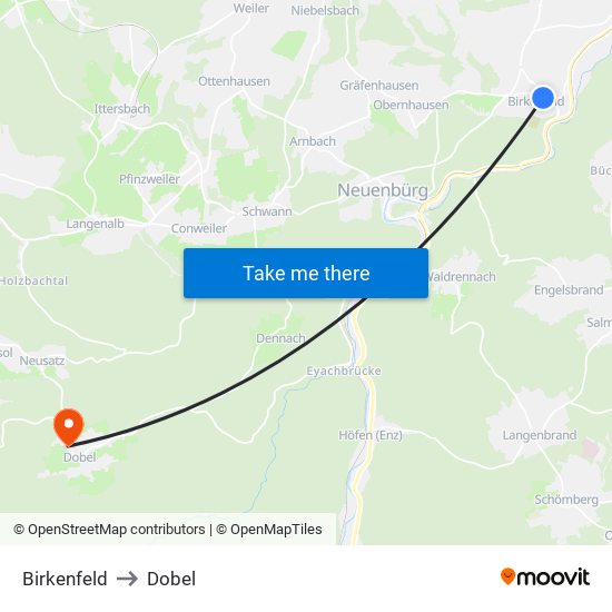 Birkenfeld to Dobel map