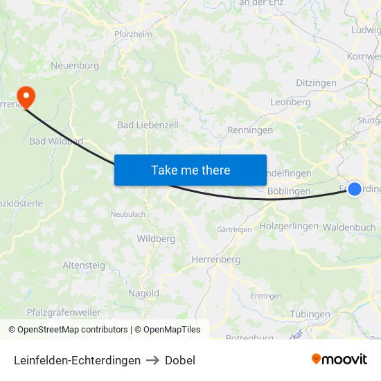 Leinfelden-Echterdingen to Dobel map