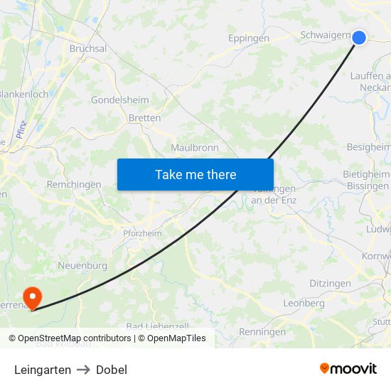 Leingarten to Dobel map