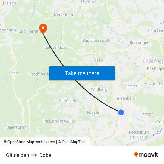 Gäufelden to Dobel map