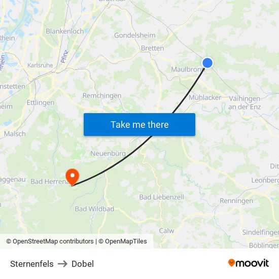 Sternenfels to Dobel map