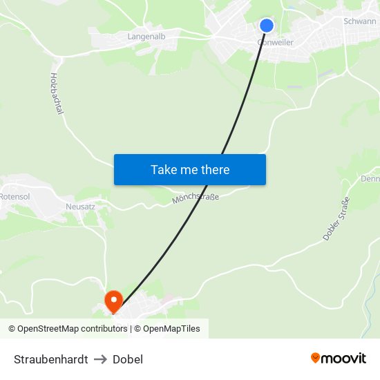 Straubenhardt to Dobel map