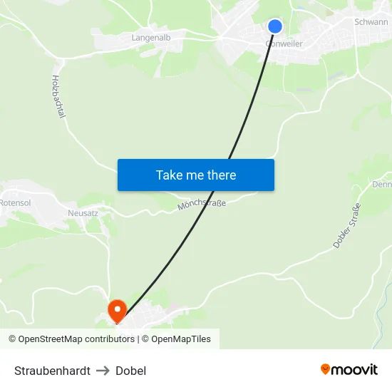 Straubenhardt to Dobel map
