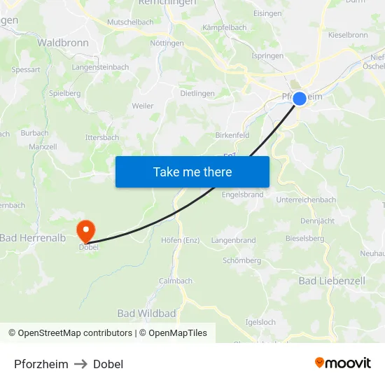 Pforzheim to Dobel map